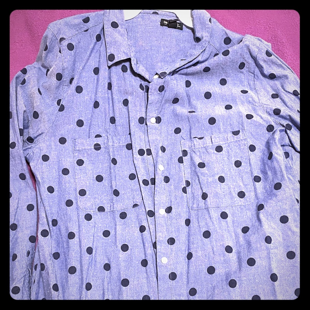 Blue with black polka dots